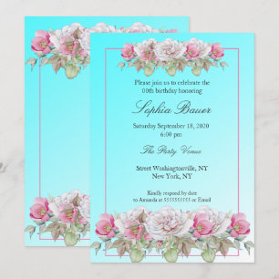 Invitation Fête d'anniversaire florale aux roses roses sarcel
