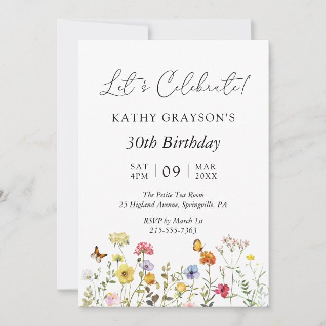 Invitation Fête d'anniversaire florale boho de fleurs sauvage (Devant)