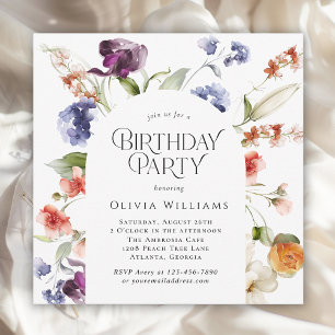 Invitation Fête d'anniversaire Florale Fantaisie Élégante