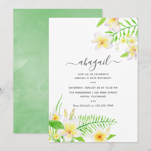 Invitation Fête d'anniversaire florale frangipanier aquarelle