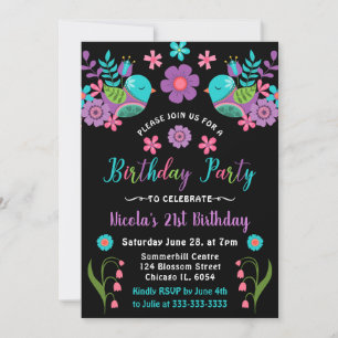 Invitation Fête d'anniversaire Florale Mexicaine Fiesta