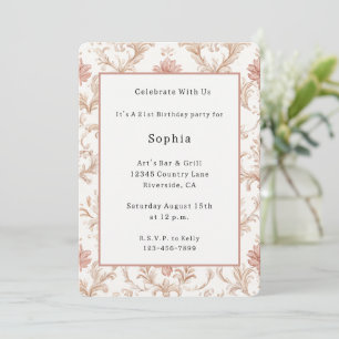 Invitation Fête d'anniversaire florale rose crème blanc