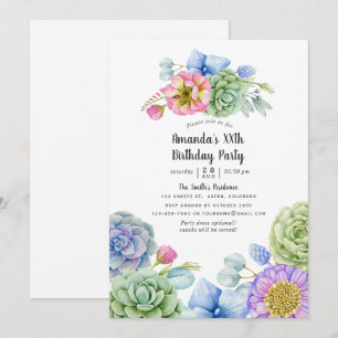 Invitation Fête d'anniversaire florale succulente tendance