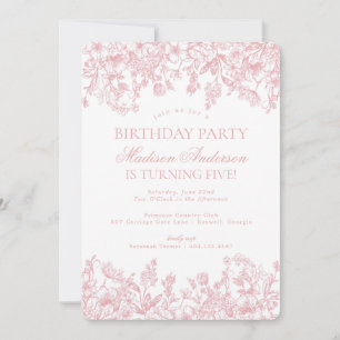 Invitation Fête d'anniversaire florale vintage chinoiserie ro