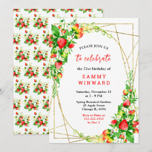 Invitation Fête d'anniversaire Fraises et Pâquerettes