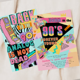 Invitation Fête d'anniversaire funky rétro des années 90