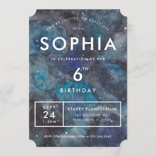 Invitation Fête d'anniversaire Galaxie spatiale en bleu