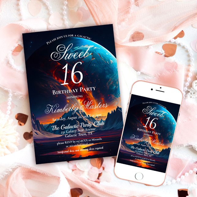 Invitation Fête d'anniversaire Galaxy Sweet Sixteen (Créateur téléchargé)