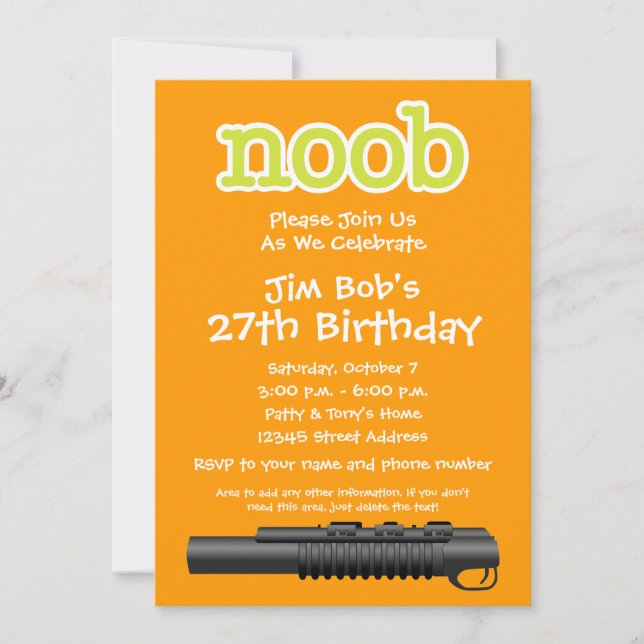 Invitation Fête d'anniversaire - Gamer drôle de Noob (Devant)