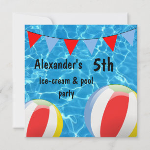 Invitation Fête d'anniversaire garçon 5 ans Glace & Piscine