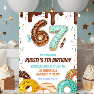 Invitation Fête d'anniversaire garçon 67 Donut au Chocolat