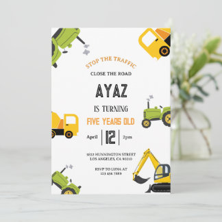 Invitation Fête d'anniversaire garçon camion à benne Construc