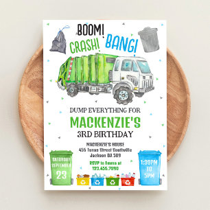 Invitation Fête d'anniversaire garçon camion à ordures Boom C