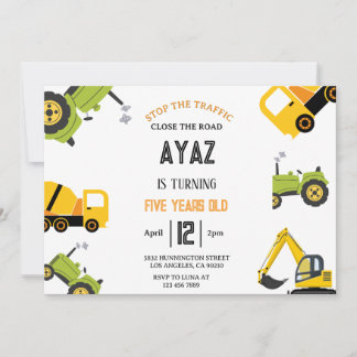 Invitation Fête d'anniversaire garçon camion de chantier benn