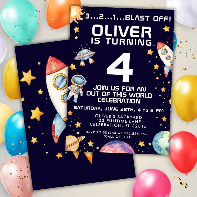 Invitation Fête d'anniversaire garçon fusée spatiale moderne (Créateur téléchargé)