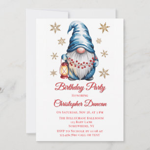 Invitation Fête d'anniversaire garçon Gnome de Noël Bleu