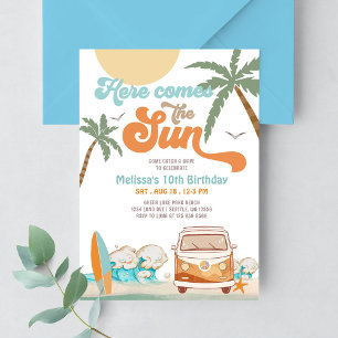 Invitation Fête d'anniversaire garçon Orange Blue Here Comes