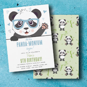Invitation Fête d'anniversaire garçon ourson panda mignon Kaw