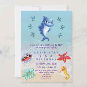 Invitation Fête d'anniversaire garçon piscine Requin mignon e