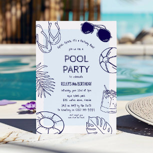 Invitation Fête d'anniversaire garçon piscine Whimsical Doodl