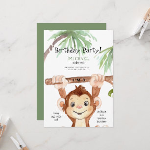 Invitation Fête d'anniversaire garçon singe jungle mignon