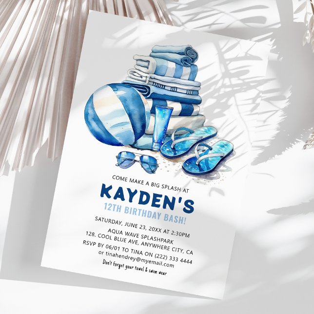 Invitation Fête d'anniversaire garçon Super Fête au Piscine (Créateur téléchargé)