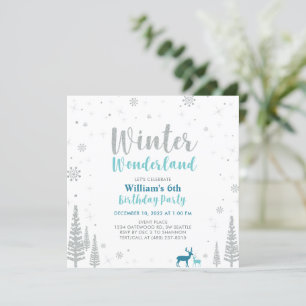 Invitation Fête d'anniversaire garçon thème merveilleux hiver