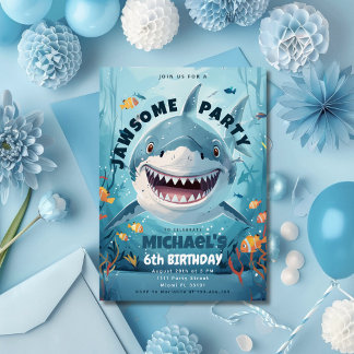 Invitation Fête d'anniversaire Garçons Requins Jawsome sous l