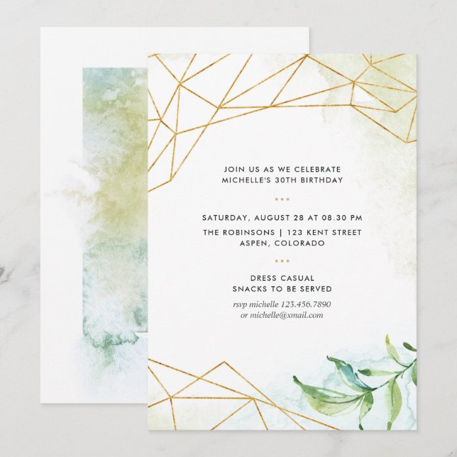 Invitation Fête d'anniversaire géométrique aquarelle (Devant / Derrière)