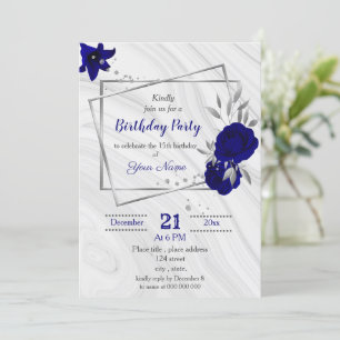 Invitation fête d'anniversaire géométrique bleu royal gris ar