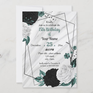 Invitation Fête d'anniversaire géométrique bleu sarcelle noir