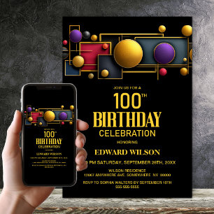 Invitation Fête d'anniversaire géométrique colorée de 100 ans