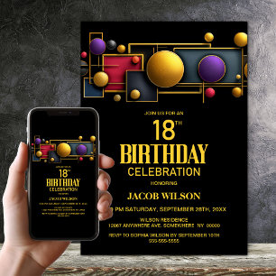 Invitation Fête d'anniversaire géométrique colorée de 18 ans