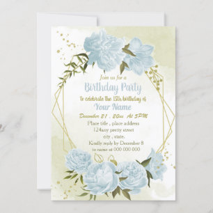 Invitation fête d'anniversaire géométrique des fleurs bleues 