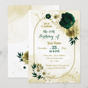 Invitation Fête d'anniversaire géométrique en ivoire vert éme