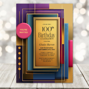 Invitation Fête d'anniversaire géométrique vibrante de 100 an