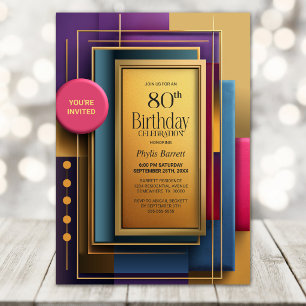 Invitation Fête d'anniversaire géométrique vibrante pour 80 a