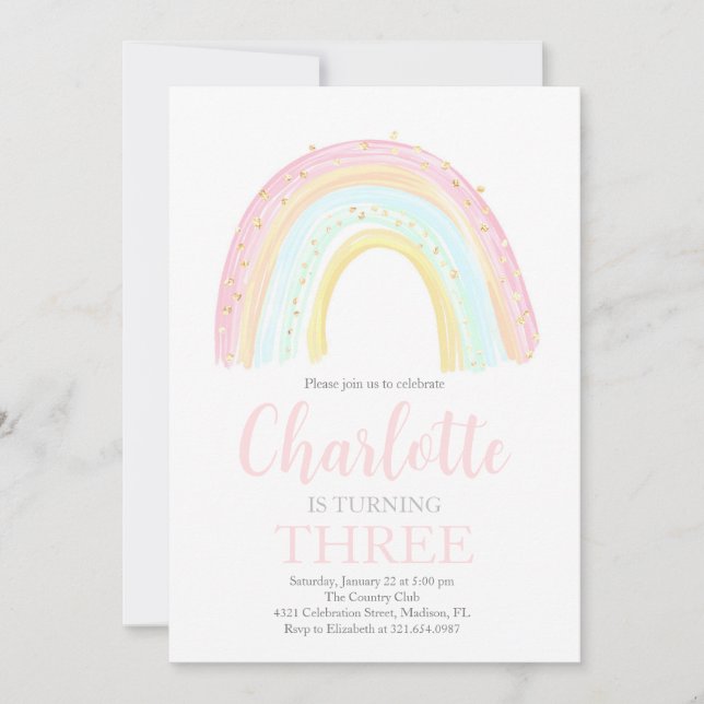 Invitation Fête d'anniversaire Girl Pastel Rainbow (Devant)