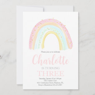 Invitation Fête d'anniversaire Girl Pastel Rainbow