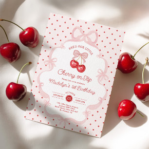 Invitation Fête d'anniversaire Girly Coquette Cherry 1 an
