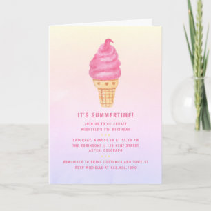 Invitation Fête d'anniversaire glace rose