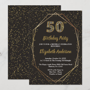 Invitation Fête d'anniversaire Glam Black Gold 50 ans