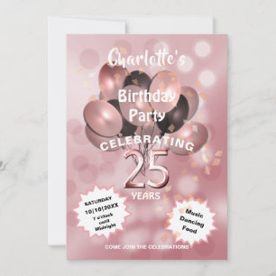 Invitation Fête d'anniversaire Glam Sparkle Glitz Rose 25e