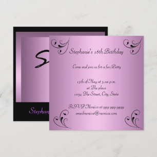 Invitation Fête d'anniversaire Glamor rose Black Sweet 16
