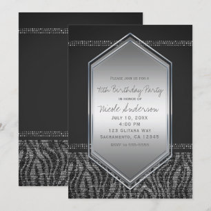 Invitation Fête d'anniversaire Glamour Gris argent Zèbre Tout
