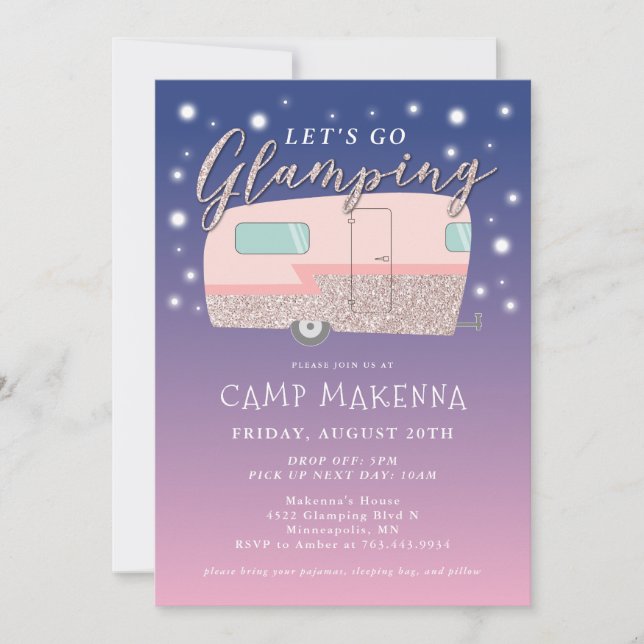 Invitation Fête d'Anniversaire Glamping Bedazzzed (Devant)