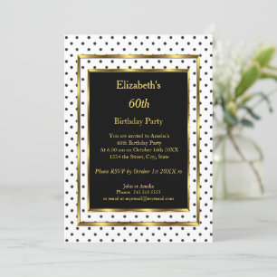 Invitation Fête d'anniversaire Gold Blanc Noir Pois