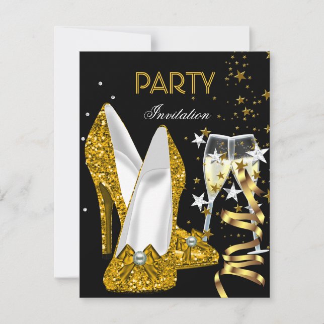 Invitation Fête d'anniversaire Gold Chaussures Jaunes (Devant)
