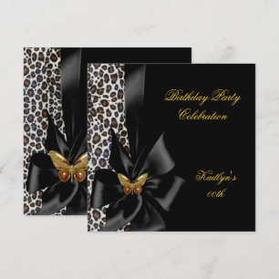 Invitation Fête d'anniversaire Gold Cheetah Papillon noir