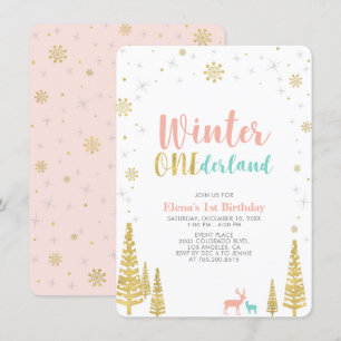 Invitation Fête d'anniversaire Gold & Coral Winter onederland